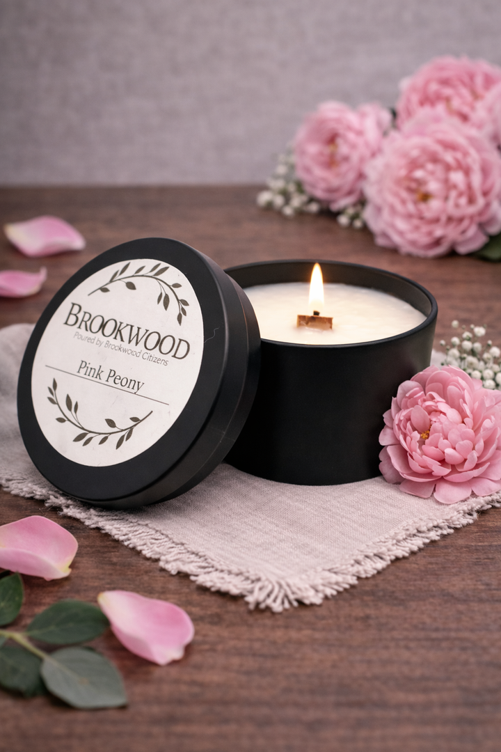 Candle Black Tin Pink Peony 8oz *CM
