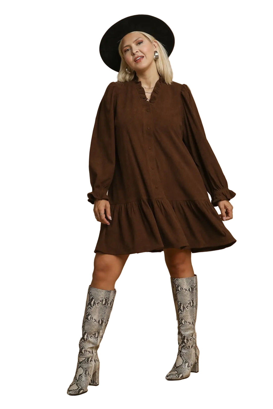 plus corduroy mini dress brown