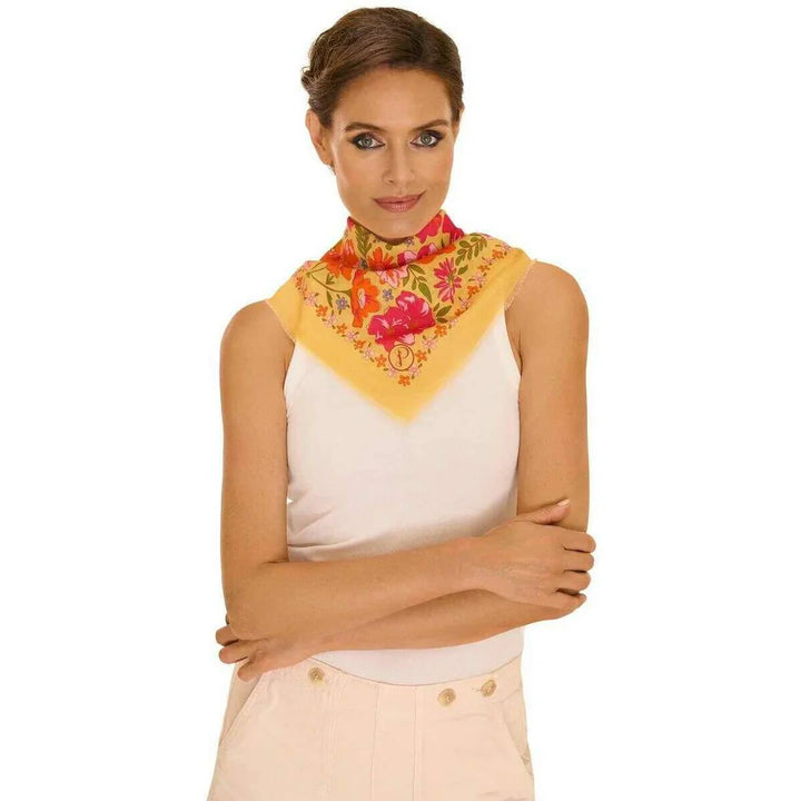 Cotton Bandana Sketched Florals Mustard