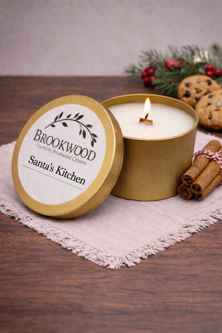 Candle Gold Tin Santas&