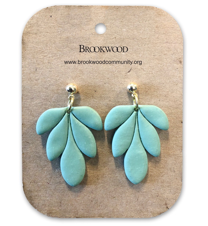 Green Long 5 Leaf Earrings *CM
