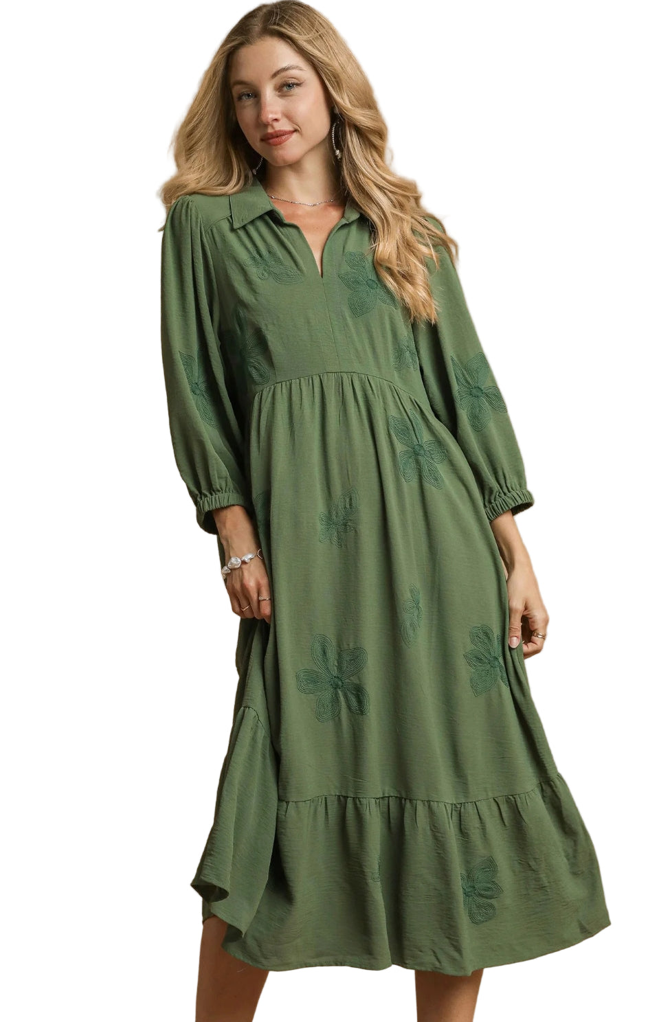umgee floral dress green womens