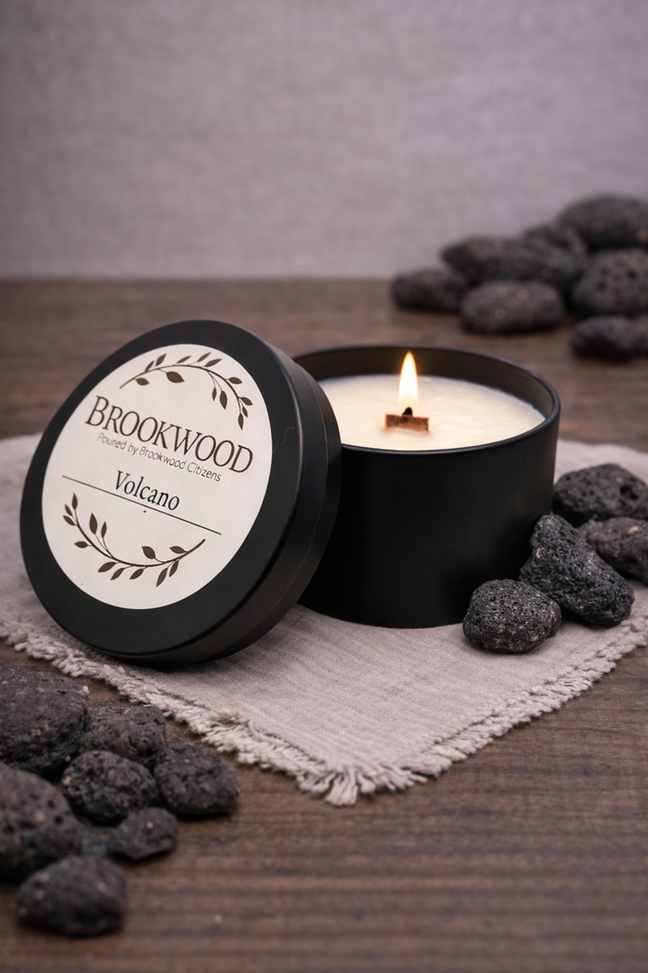 Candle Black Tin Volcano 8oz *CM