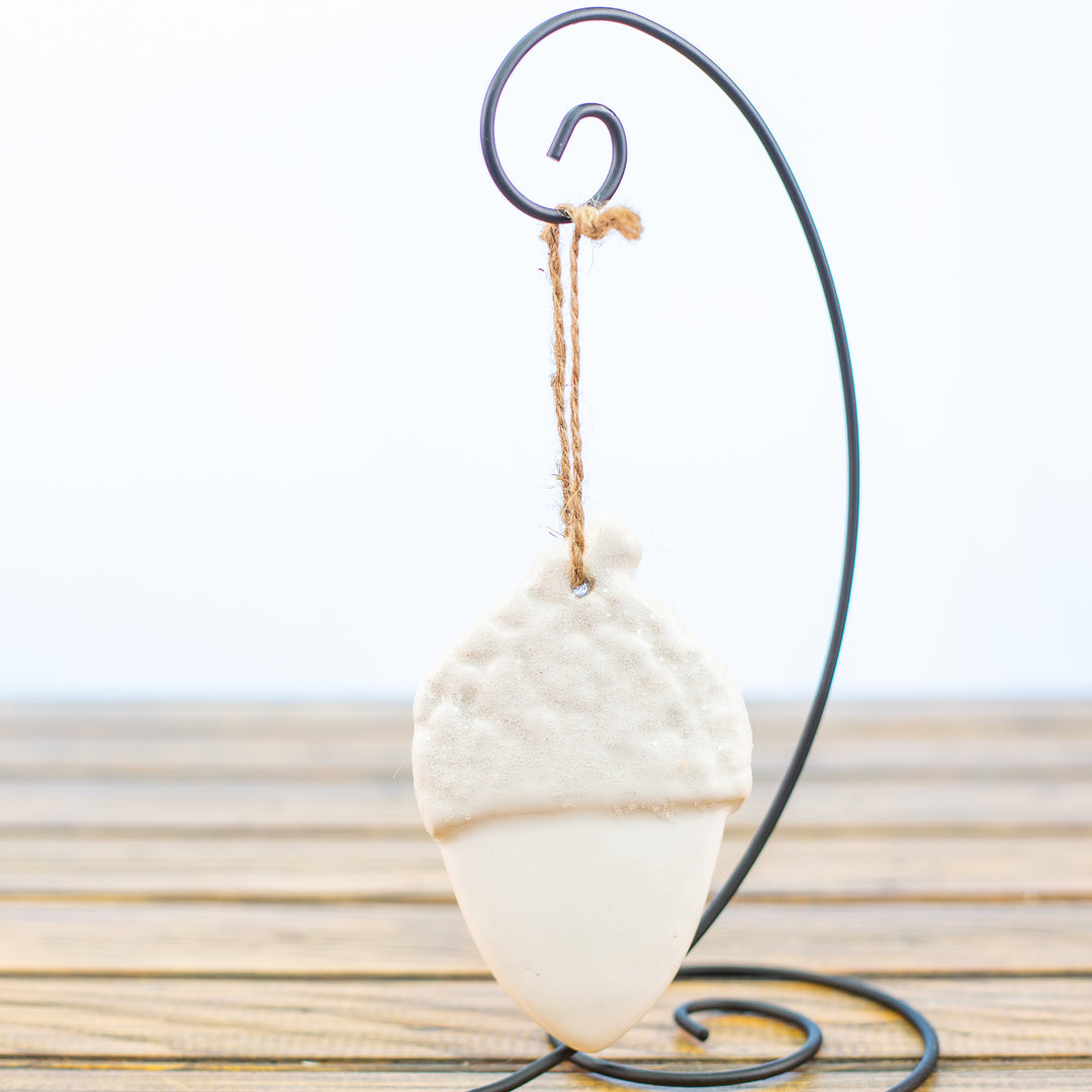 Ornament White Acorn with Sugar Frost