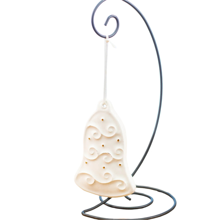 Ornament White Bell with Filigree and Gold Dots *CM