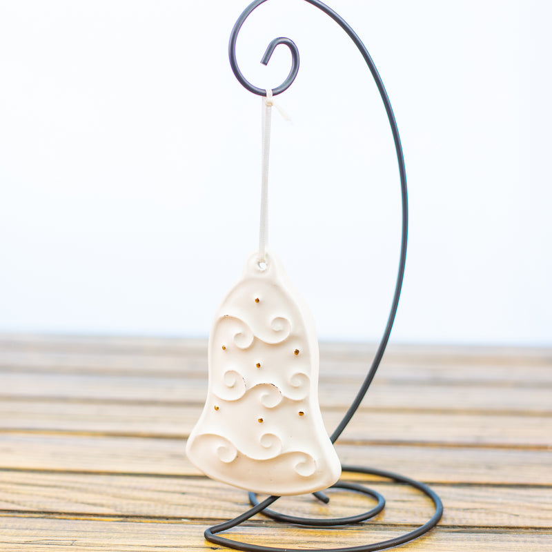 Ornament White Bell with Filigree and Gold Dots