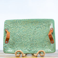 Tray Leaf Design and Leather Handles