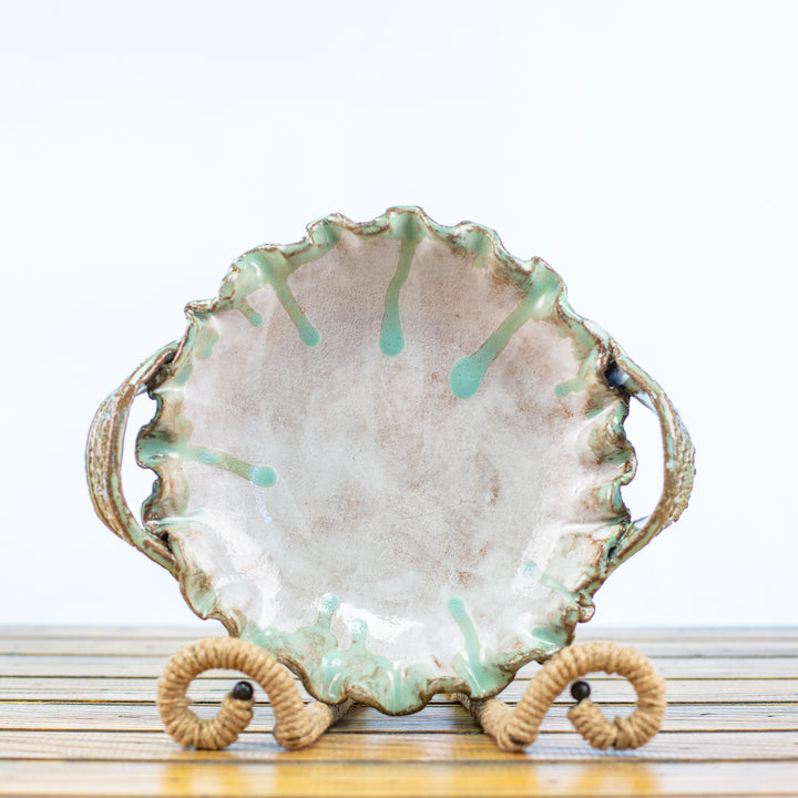 Bowl Fluted with Handles and Teal Colors *CM