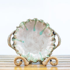 Bowl Fluted with Handles and Teal Colors