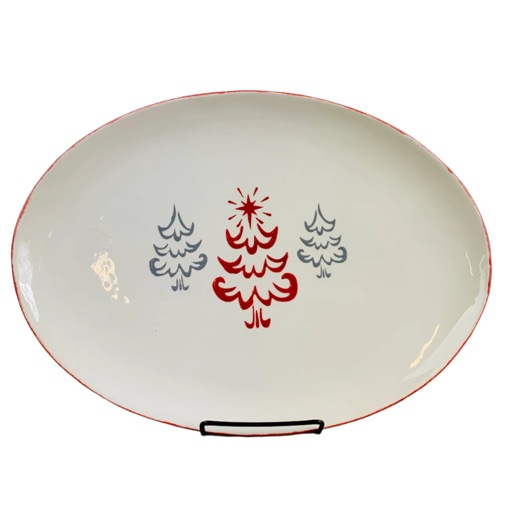 Platter Red Edge with Christmas 3 Trees Assorted *CM