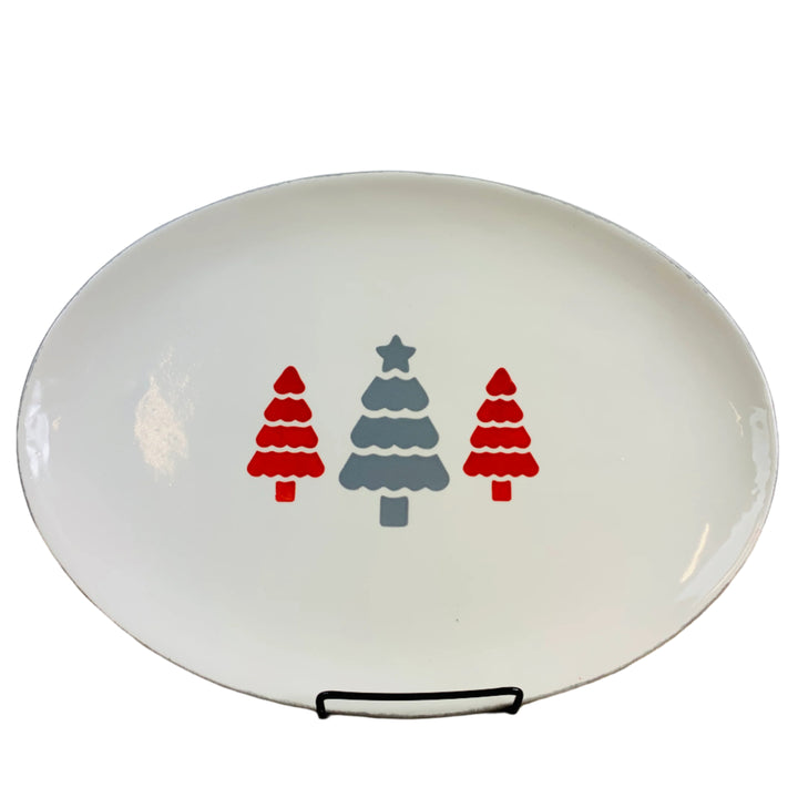 Platter Gray Edge with Christmas Trees *CM