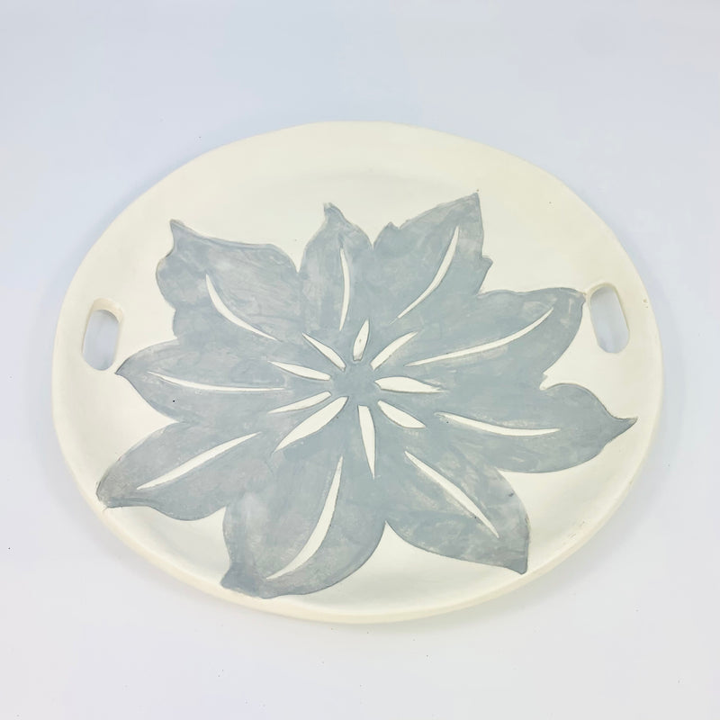 Platter Poinsettia Rounded Gray