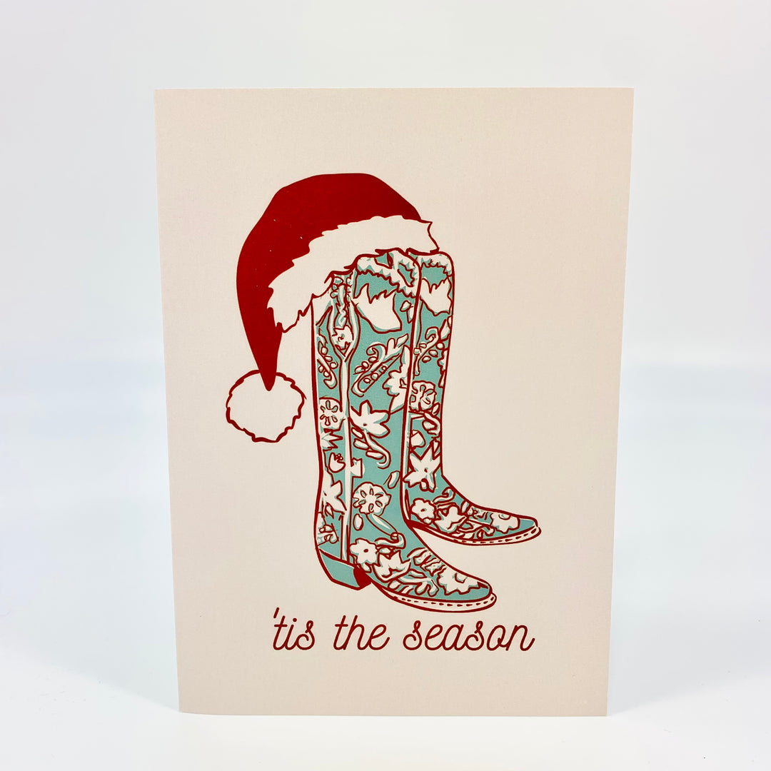 Card Christmas Boots Screen Print